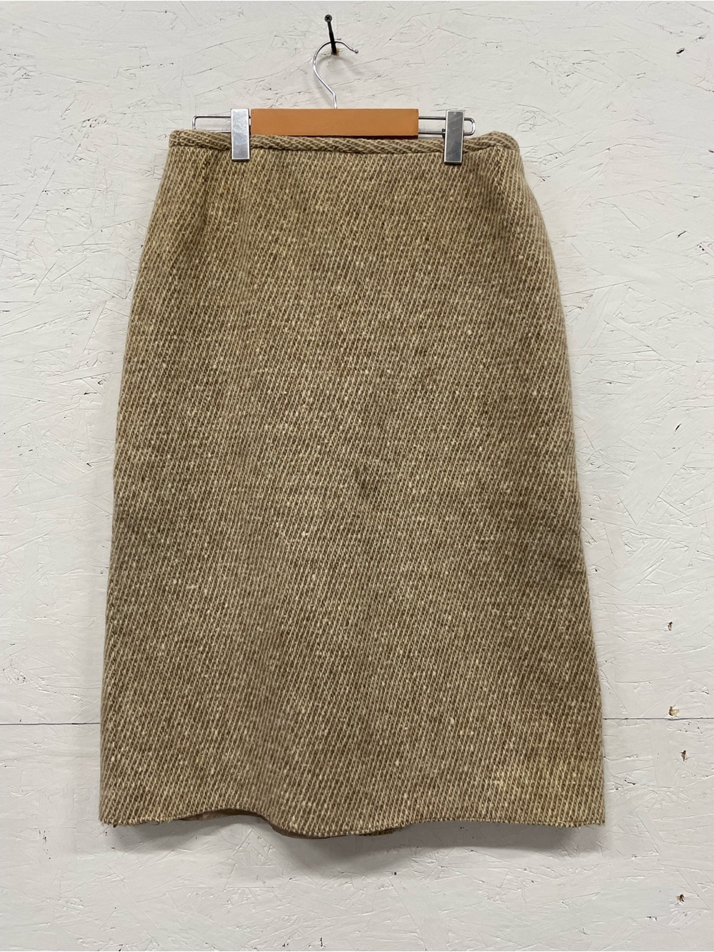 VTG Handmade Brown Herringbone Wool Pencil Skirt | Tailored Classic | Size M